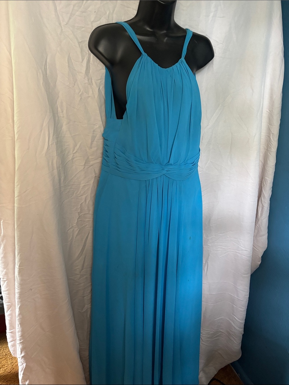 Azazie Teal Halter Maxi Dress with Twisted Waist